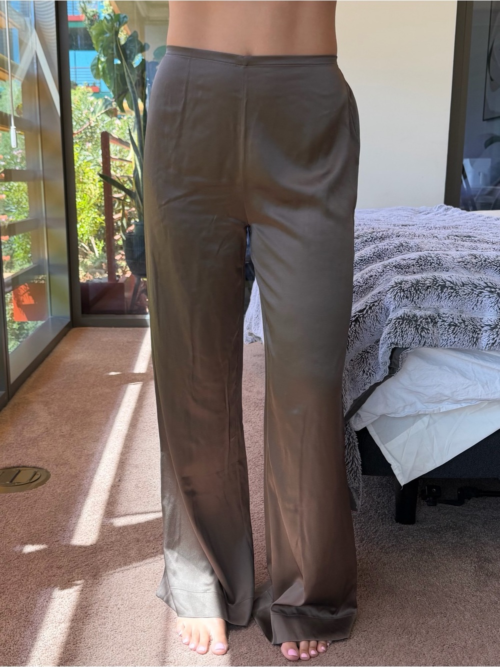 STAUD Brown Silk Pants